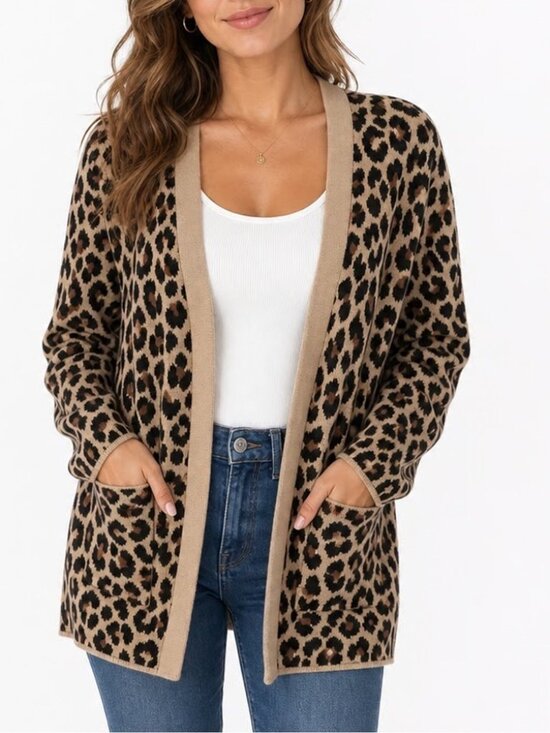 J. Crew Sweaters - J. Crew Leopard Open Cardigan Gold Leo Beechwood Medium #A2854